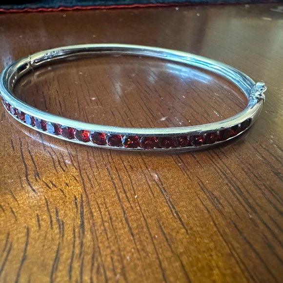 A Sterling Silver Pave Garnet Bangle Bracelet - Picture 2 of 7